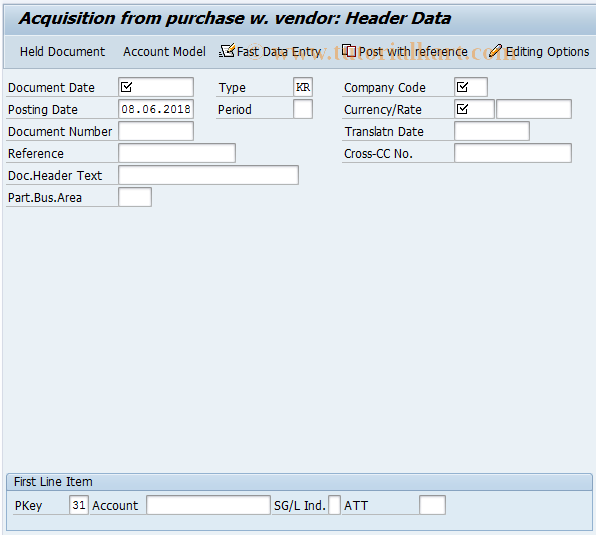 SAP TCode F-90 - Acquisition from purchase w. vendor