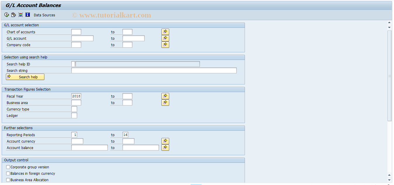 SAP TCode F.08 - G/L: Account Balances