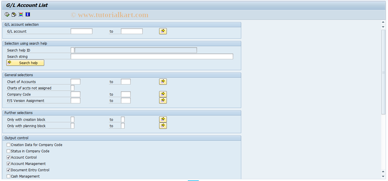 SAP TCode F.09 - G/L: Account List