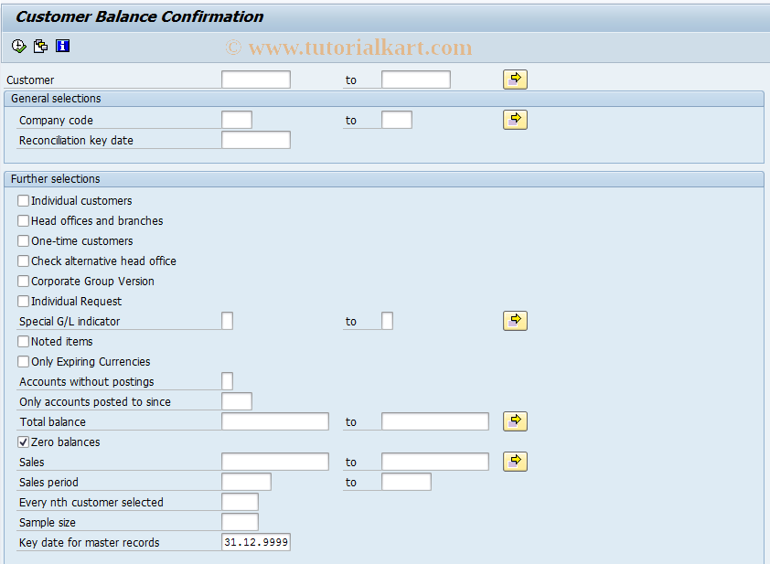 SAP TCode F.17 - ABAP/4 Report: Customer Bal.Confirmation