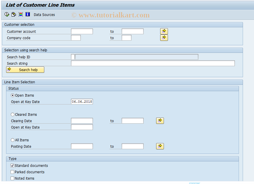 SAP TCode F.21 - A/R: Open Items