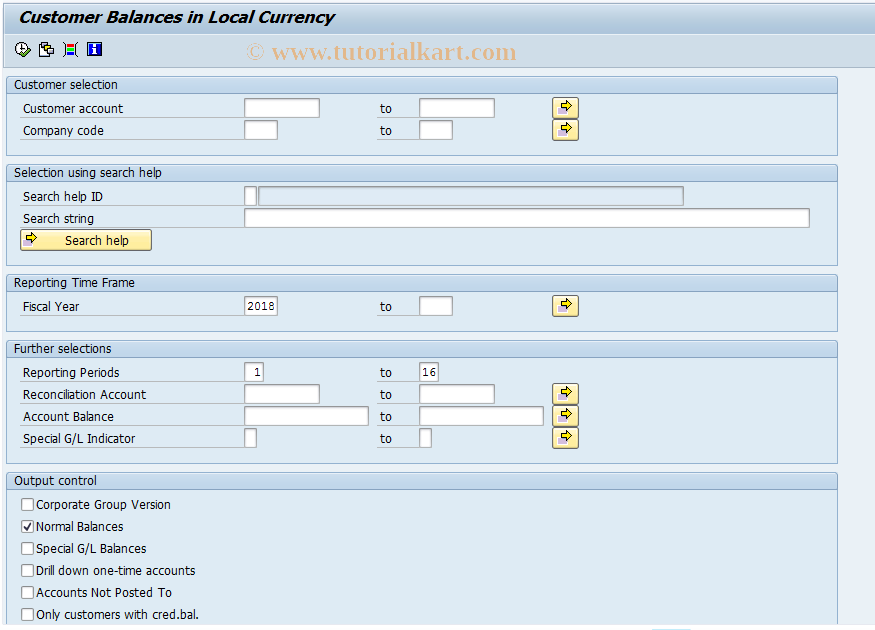 SAP TCode F.23 - A/R: Account Balances