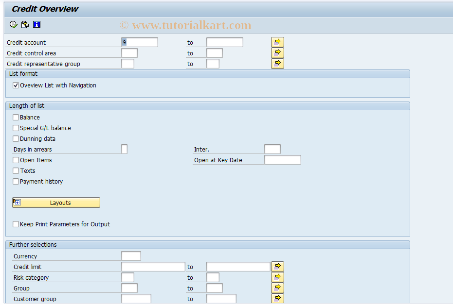 SAP TCode F.31 - Credit Management - Overview