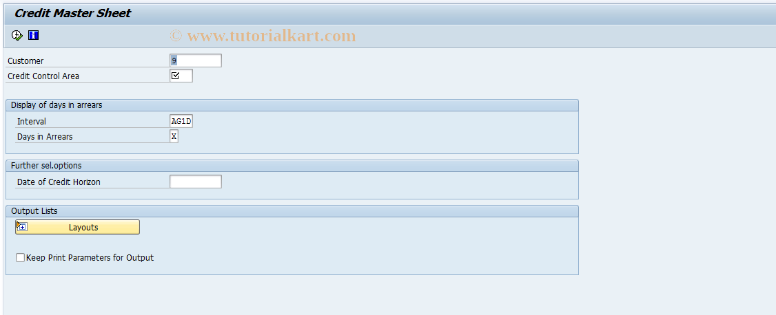 SAP TCode F.35 - Credit Master Sheet