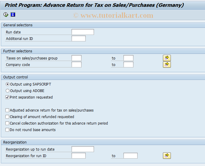 SAP TCode F.36 - Adv.Ret.on Sls/ Purchase Form Printout(DE)