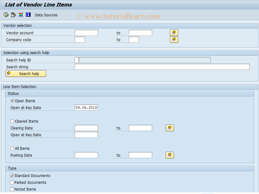 SAP TCode F.41 - A/P: Open Items