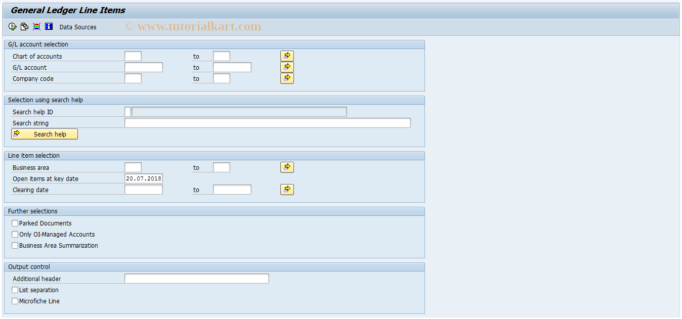 SAP TCode F.51 - G/L: Open Items