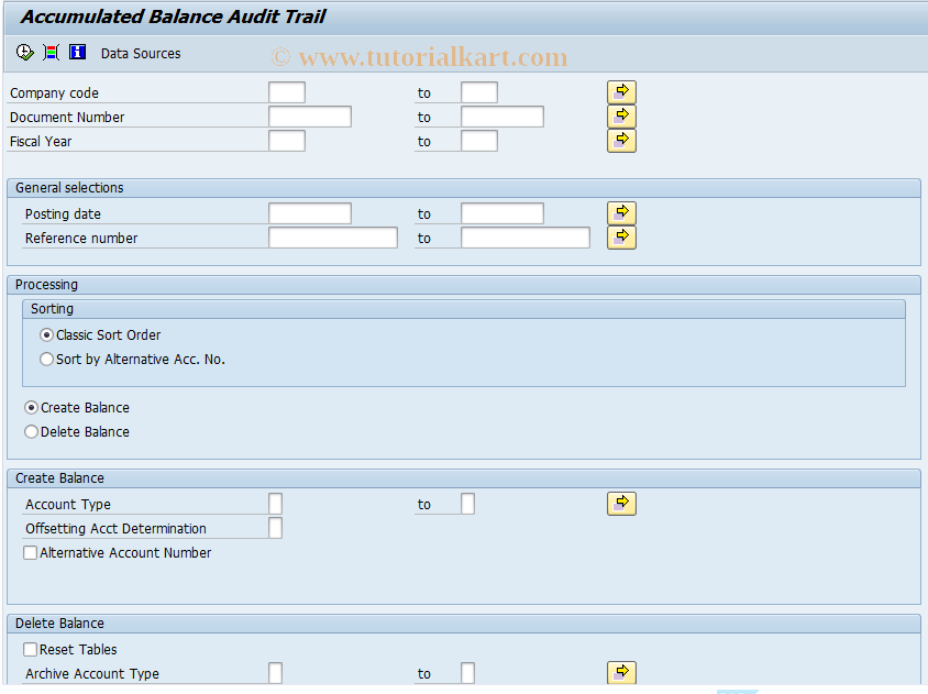 SAP TCode F.59 - Accum.Clas.Aud.Trail: Create Extract