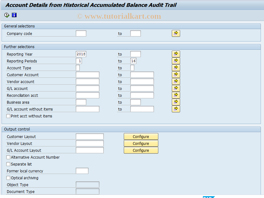 SAP TCode F.5A - Accum.Clas.Aud.Trail: Evaluation Extract