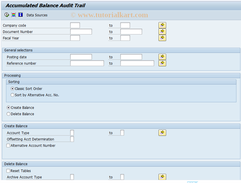 SAP TCode F.5B - Accum.OI Aud.Trail: Create Extract