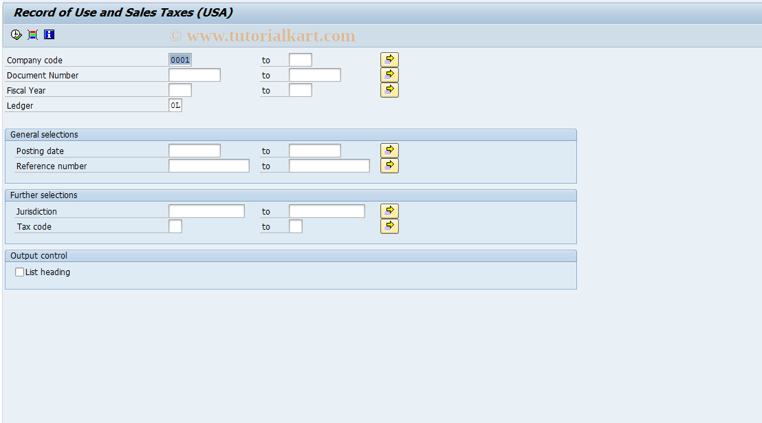 SAP TCode F.5I - G/L: Adv.Rep.f.Tx on Sls/ Purchase w.Jur