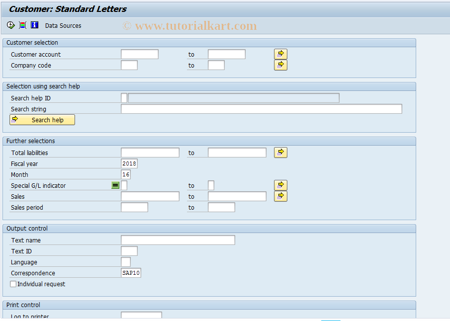 SAP TCode F.65 - Correspondence: Print Letters (Cust)