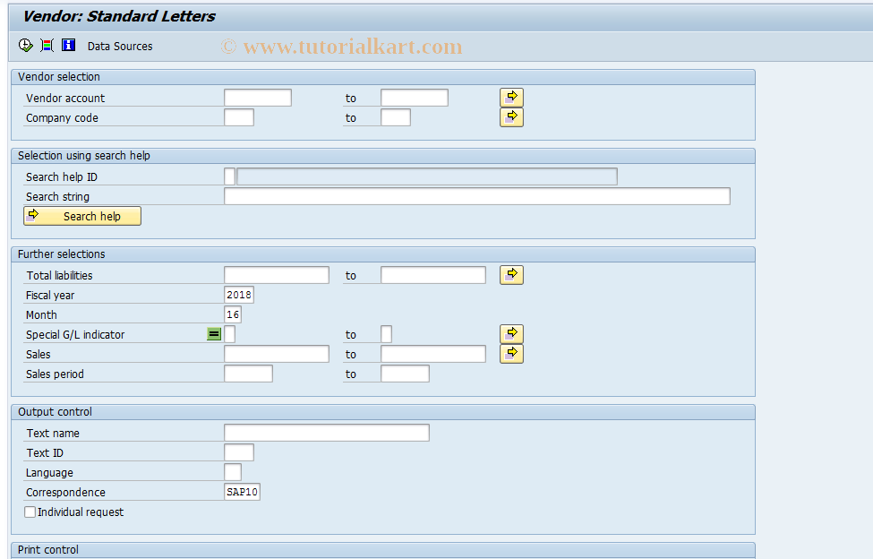 SAP TCode F.66 - Correspondence: Print Letters (Vend)