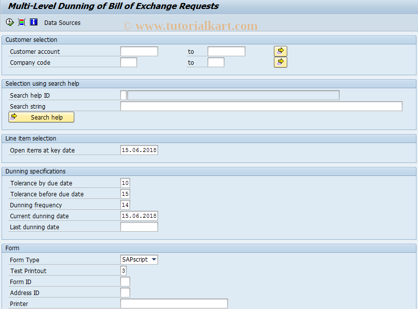 SAP TCode F.70 - Bill/Exchange Pmnt Request Dunning