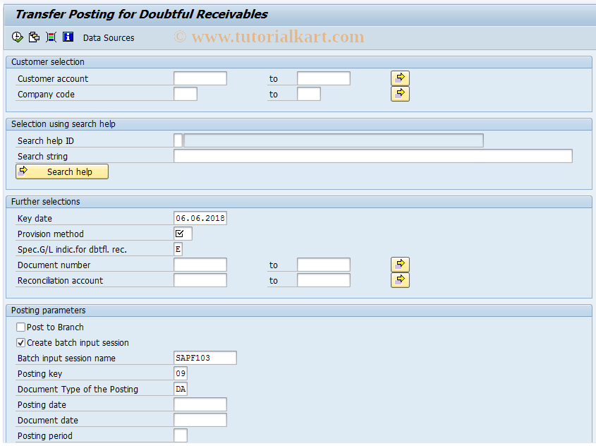 SAP TCode F103 - ABAP/4 Reporting: Trnsfr Receivables
