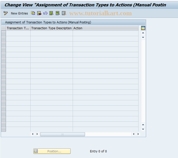 SAP TCode F107_MT2A - Assign Transaction Types to Actions