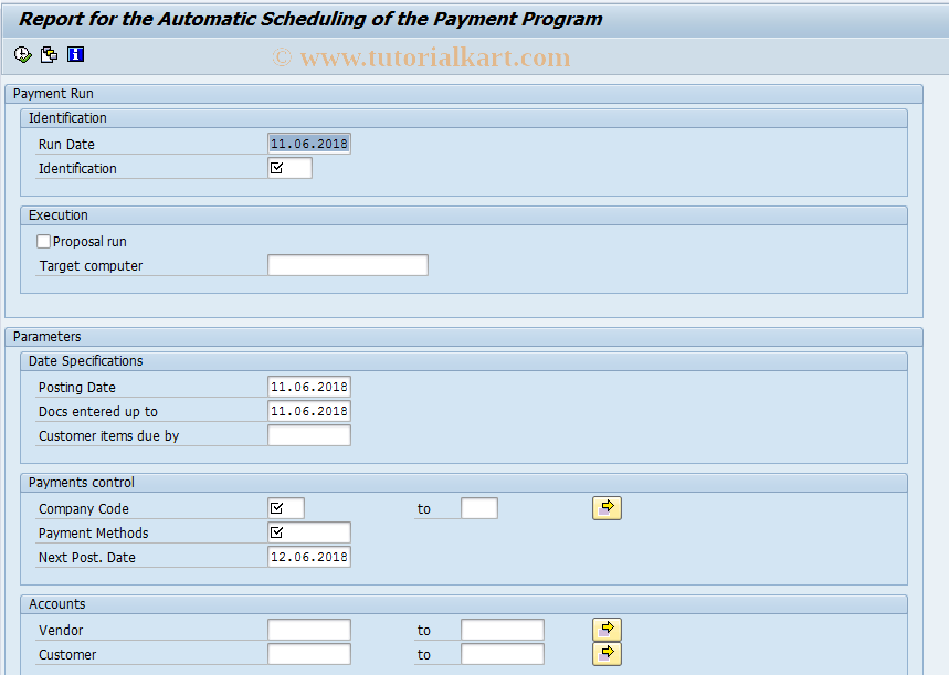 SAP TCode F110S - Automatic Scheduling of Payment Prog