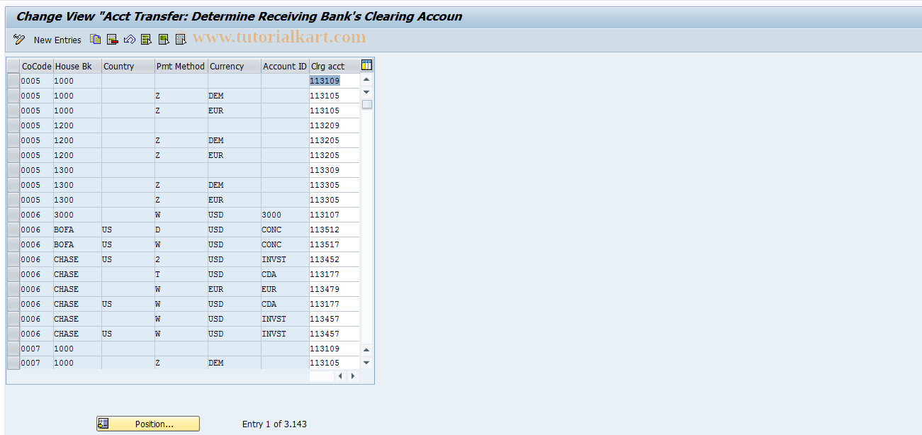 SAP TCode F8BJ - Maintain Clearing Accounts (Rec.Bank)