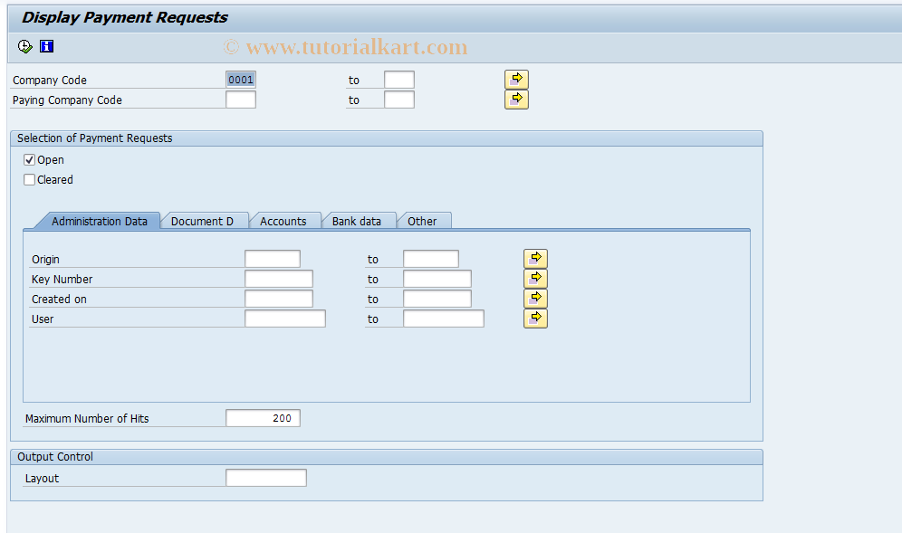 SAP TCode F8BT - Display Payment Requests