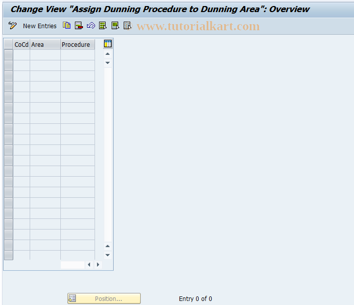 SAP TCode F8R2 - Assgmt Dnng Procedure/Dunning Area