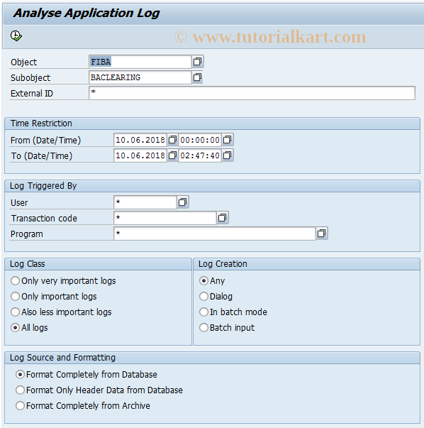 SAP TCode F960 - Application Log Cash Concentration