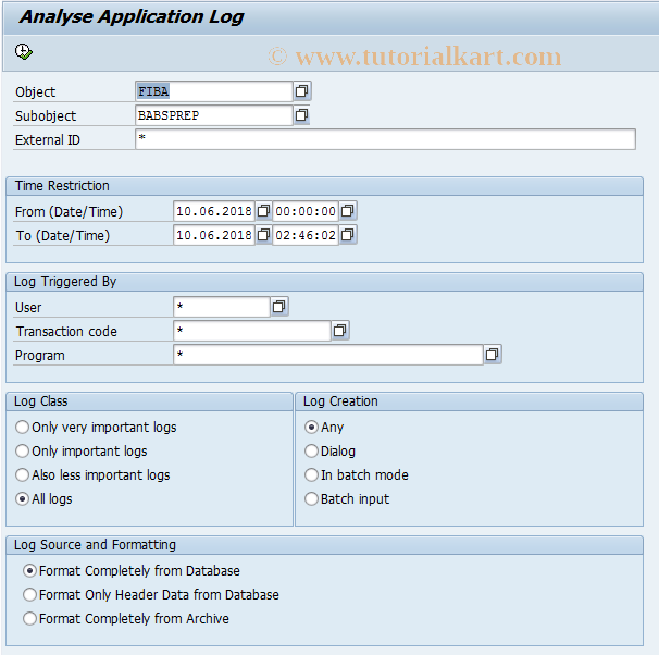 SAP TCode F962 - Application Log Balance Sheet Prep.