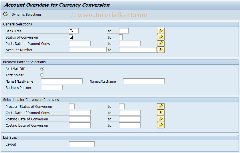 SAP TCode F97CURR - Account List for Currency Changeover