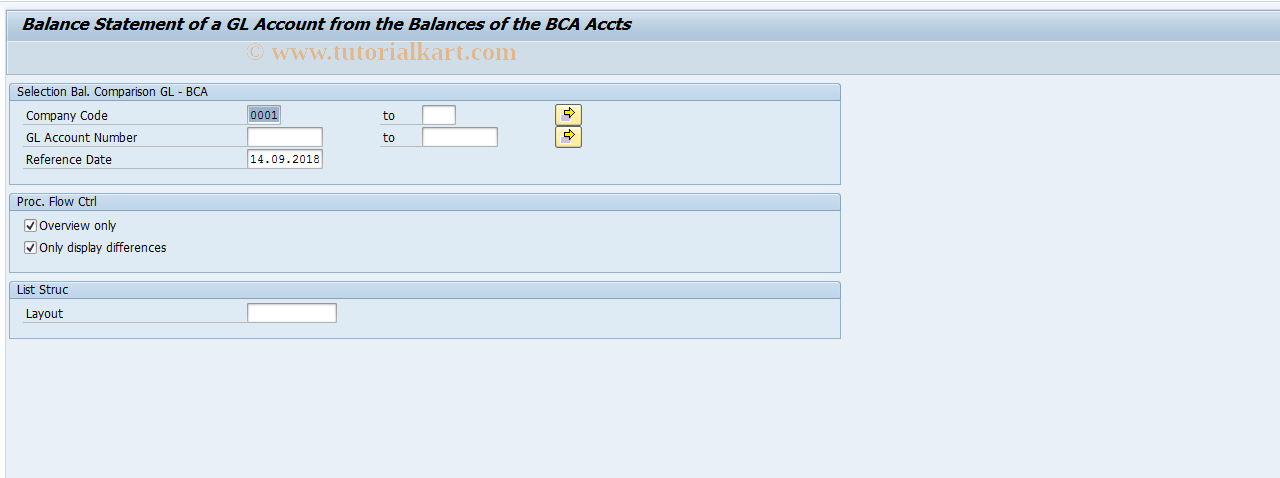 SAP TCode F97I - Reconciliation BCA /SAP FI Balances