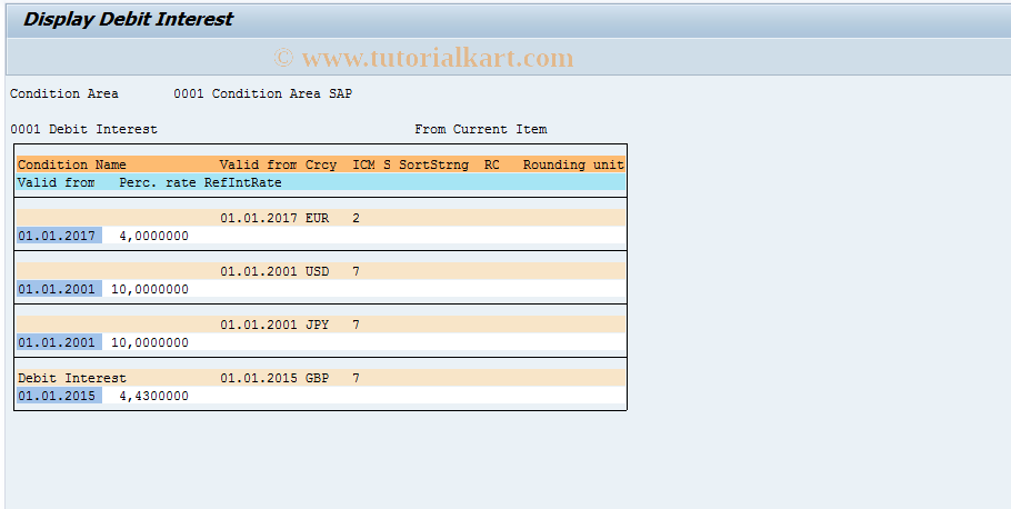 SAP TCode F986 - Display Interest Conditions