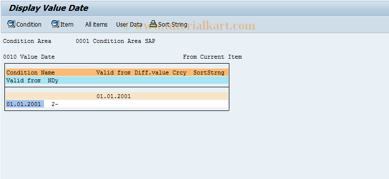 SAP TCode F98C - Display Value Date Donditions