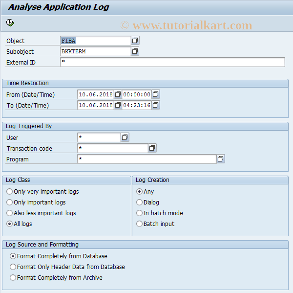 SAP TCode F98TM - Application Log for Term Control