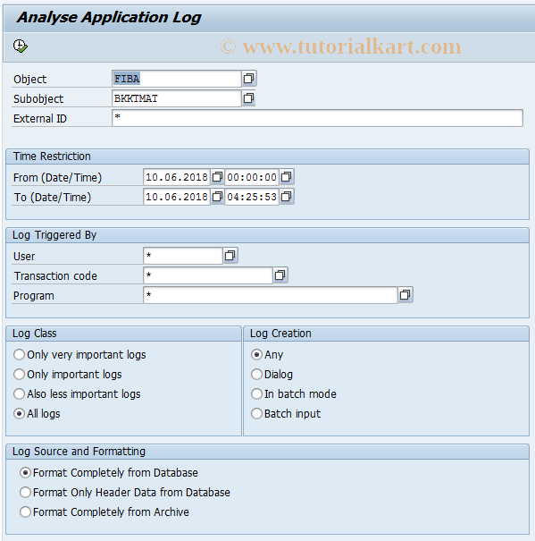 SAP TCode F98TMAT - Application log: mature report