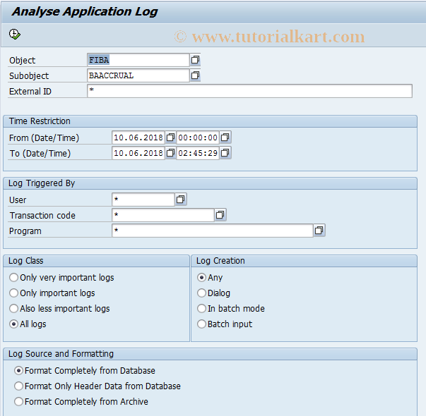 SAP TCode F994 - Application Log Accrual/Deferral