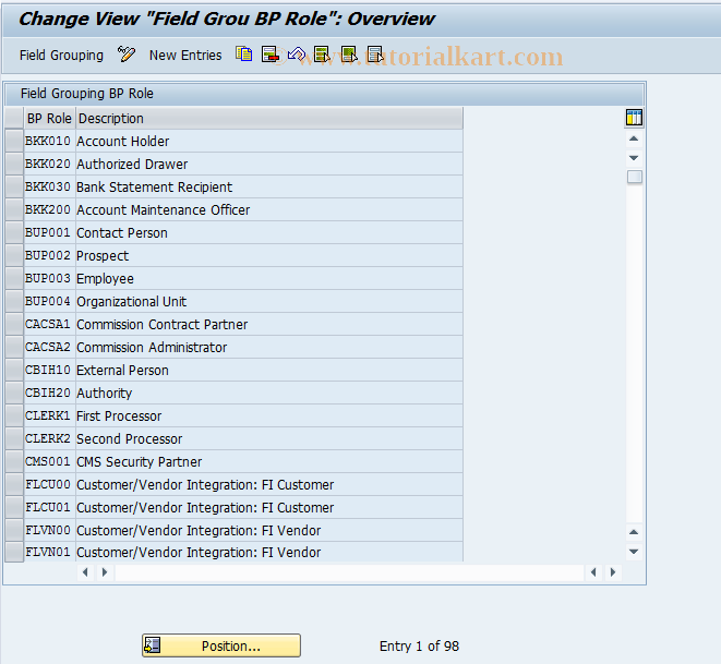 SAP TCode F9C6 - BCA: Field Modification Account Type