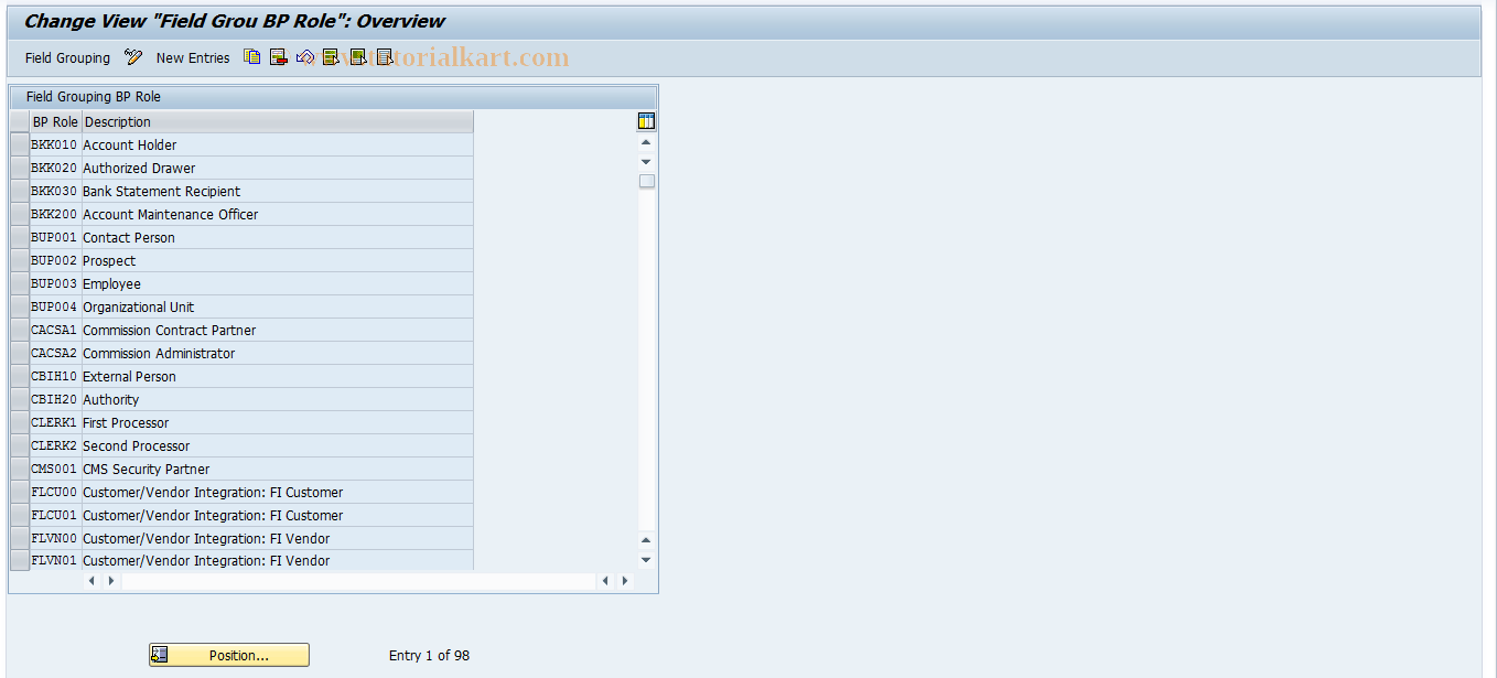 SAP TCode F9CSO01 - SO: Field Modification Transaction Type