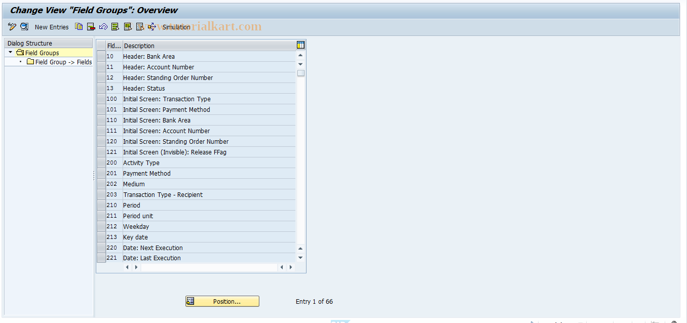 SAP TCode F9CSO2 - SO Control: Field Groups