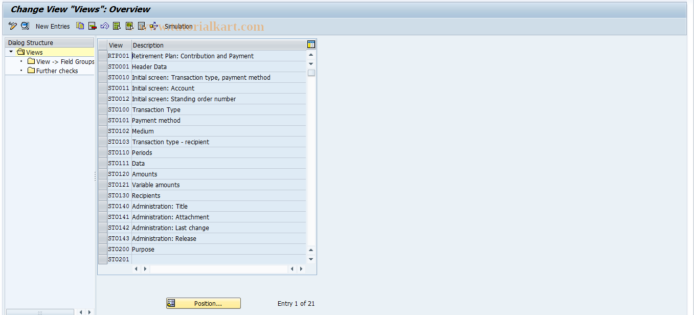 SAP TCode F9CSO3 - SO Control: Views