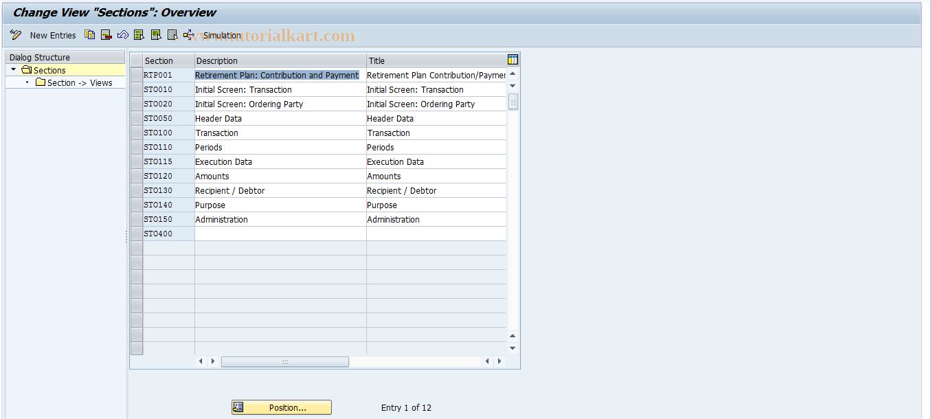 SAP TCode F9CSO4 - SO Control: Sections