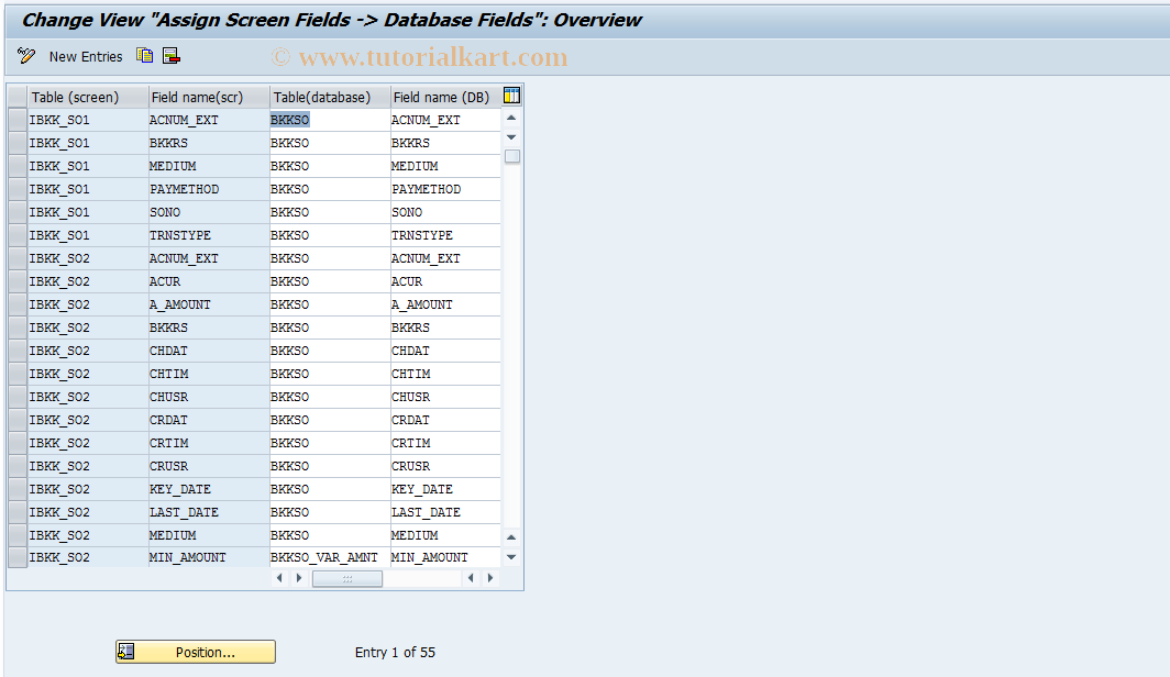 SAP TCode F9CSOB - SO Ctrl: Assig. ScrnField->DBfld