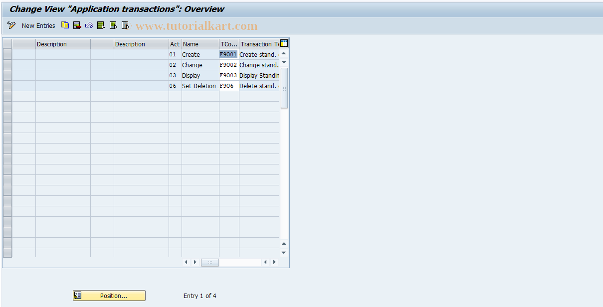 SAP TCode F9CSOF - SO Control: Applic. Transactions