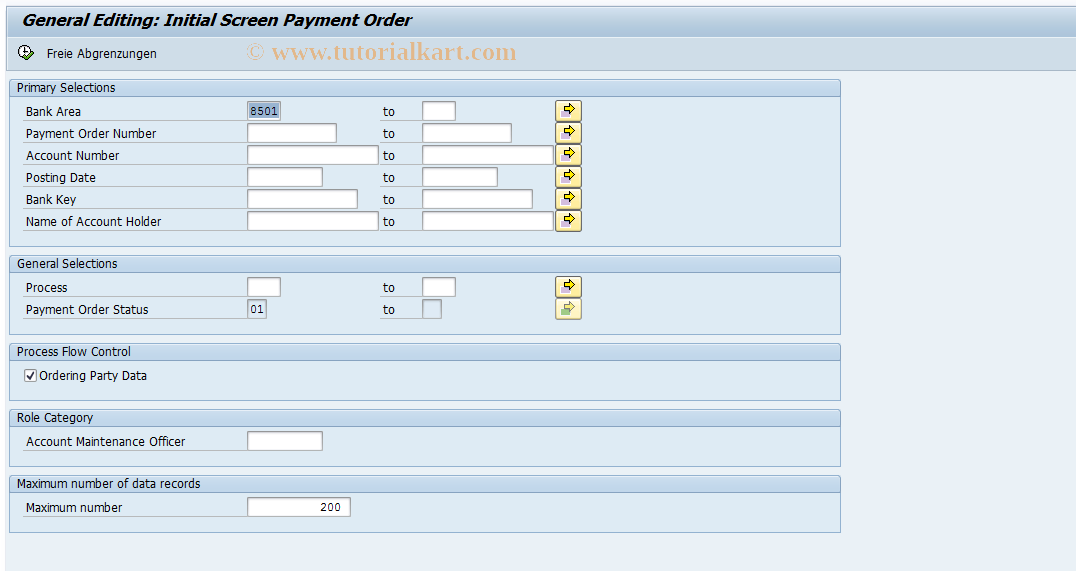 SAP TCode F9I9 - Edit Payment Order (General)