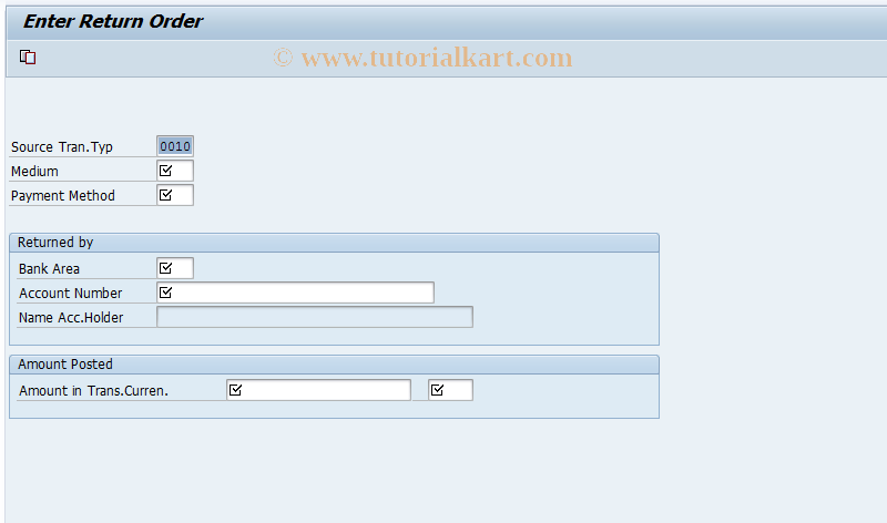 SAP TCode F9IK - Create Return Payment Order