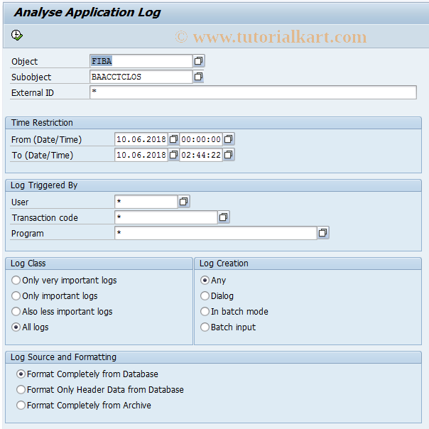 SAP TCode F9KE - Application Log Account Closure