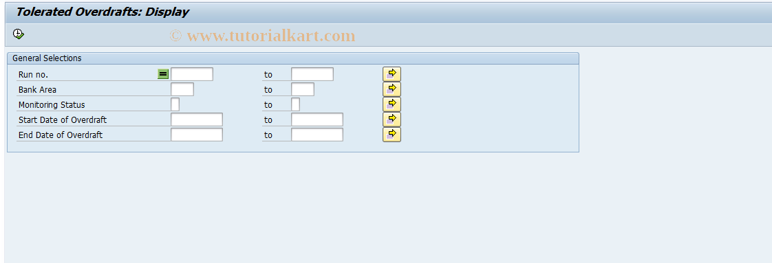 SAP TCode F9KOVRDISP - Tolerated Overdraft: Display