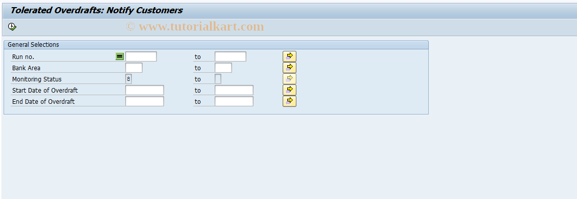 SAP TCode F9KOVRN - Tolerated Overdraft: Notification