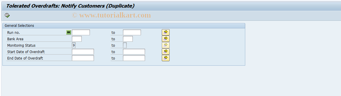 SAP TCode F9KOVRN_DUPL - Tol.Ovrdft: Duplicate Notification