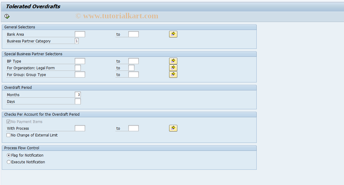 SAP TCode F9KOVRR - Tolerated Overdraft: New Run