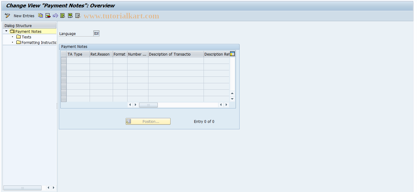 SAP TCode F9LU - Payment Notes for Returns