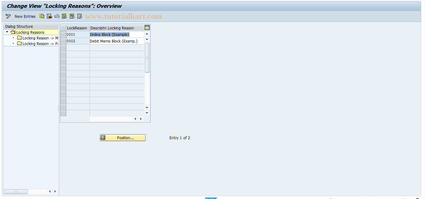 SAP TCode F9MT - Locking Reasons Maintenance