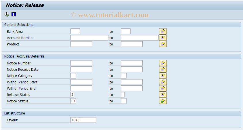 SAP TCode F9NTC4 - Amount Notice: Mass Release